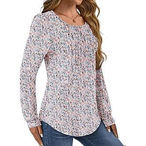 GKBK Women's Long Sleeve Pleated Tunic Top (Various) $5.50