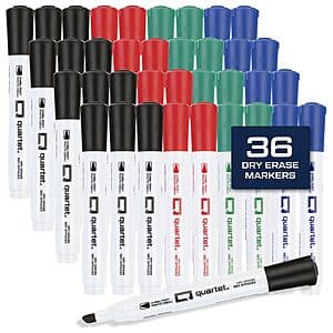 36-Pk Quartet Chisel Tip Dry Erase Markers (12 Black, 8 Red, 8 Blue, 8 Green) $6.30