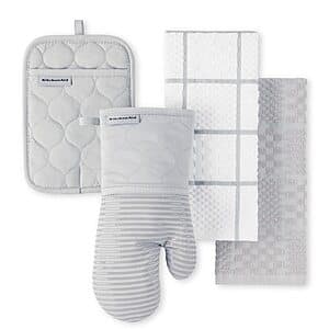 Prime: 4-pk KITCHENAID Quilted Cotton Oven Mitt, Pot Holder, Kitchen Towels (Grey) $13.50 + Free S&H