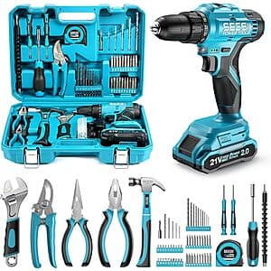 SEESII 21V Cordless Drill & Home Tool Kit w/ 2.0Ah Battery & Charger $36 + Free S&H