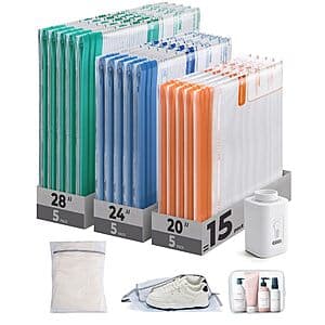 18-Pc BAGSMART Multicolor Vacuum Storage Bags Travel Kit w/ Pump $15