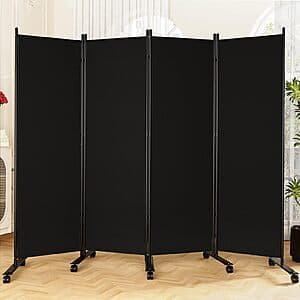 Prime Members: 6' Sunally 4-Panel Freestanding Folding Room Divider w/ Wheels (Black) $30 + Free Shipping