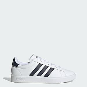 adidas Men's GRAND COURT 2.0 sneaker in Cloud White and Core Black colorway.