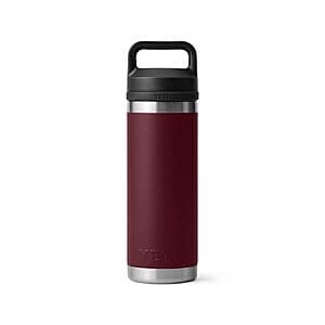 YETI Rambler 18-ounce stainless steel vacuum insulated bottle with chug cap in Wild Vine Red color.
