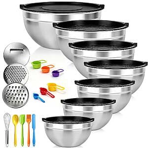 7-Pc stusgo Stainless Steel Mixing Bowls Set w/ Lids & Accessories $19.45