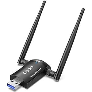 QGOO AC1300 USB 3.0 Wi-Fi Network Adapter w/ Dual 5dBi Antennas (2.4GHz/5GHz) $6.05