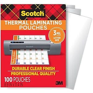 100-Ct Scotch Thermal Laminating Pouches (8.9" x 11.4") $9.90