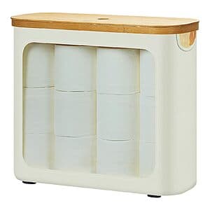 Rosos 9-12 Roll Toilet Paper Storage w/ Bamboo Lid (Beige) $12