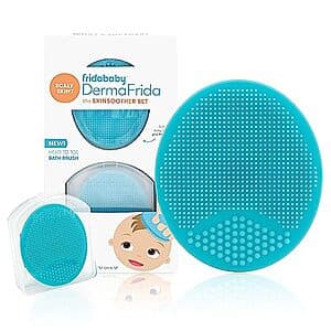 2-pack of Frida Baby DermaFrida SkinSoother baby bath brushes with soft bristles for gentle skincare during bathing.