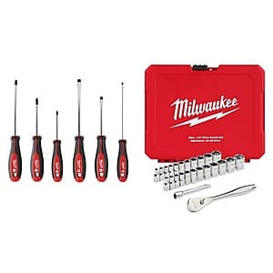 6-Pc Milwaukee Phillips/Slotted Screwdrivers + 25-Pc 1/4" Drive Ratchet & Socket Set $70 + Free Shipping