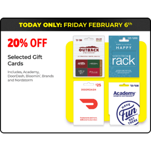 Dollar General In-Stores Only Offer: Select Gift Cards: Academy, DoorDash 20% Off & More (Valid 2/6 Only)