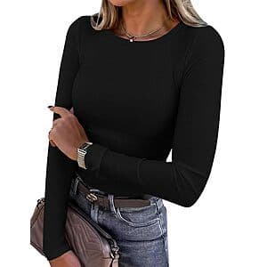 PRETTYGARDEN Women's Crewneck Long Sleeve Tops (Black or White) $5