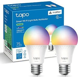 2-Pack Tapo 1100 Lumens A19 E26 Matter RGBW Smart Dimmable Light Bulb (L535E) $16 & More