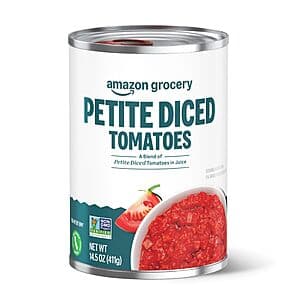 14.5-ounce can of Amazon Grocery brand petite diced tomatoes in juice.