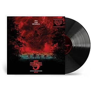 Stranger Things 5 Soundtrack vinyl record with cover art in standard 12-inch LP packaging.
