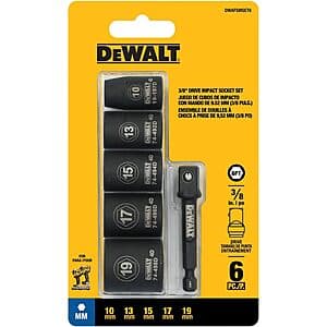 6-Pc DeWALT 3/8" Metric Impact Socket Set $12.15 or less