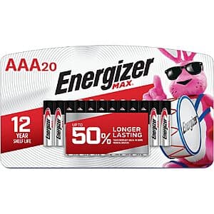20-Pack Energizer MAX AAA Alkaline Batteries $7.95
