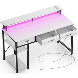 47" Rolanstar Computer Desk w/ Power Outlets & LED Lights $70 + Free Shipping