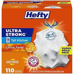 110-Ct 13-Gal Hefty Ultra Strong Tall Kitchen Trash Bags (Citrus Twist) $11.15 w/ S&S