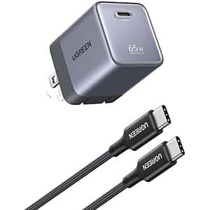 65W UGREEN Nexode Air USB C GaN Wall Charger + 3.3' Cable $24