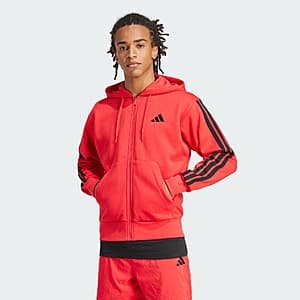 adidas men Essentials 3-Stripes Fleece Hoodie (Pure Ruby / Black) $21 + Free S&H