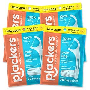 Select Accounts: 4-Pk 75-Count Plackers Twin Line Dental Floss Picks (Cool Mint) $8.60 w/ Subscribe & Save