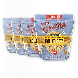 4-Pk 32-Oz Bob's Red Mill Gluten Free Organic Old Fashioned Rolled Oats $22.75 w/ Subscribe & Save