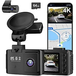 Wanlipo Dual Channel 4K Front + 2.5K Rear Dash Cam w/ 64GB microSD $35 + Free S&H