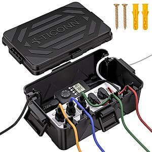 TICONN IP54 Splash-Proof Outdoor Electrical Box (Black, Large) $10