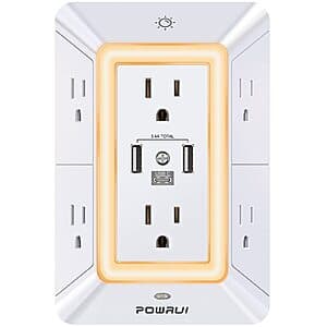 6-Outlet POWRUI 1680J Wall Extender w/ Night Light & 3x USB Ports $9.95
