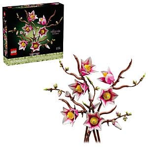 LEGO Botanicals Magnolia Branches set featuring 5 magnolia branches in varying stages of bloom, from closed buds to fully opened pink and white petals.