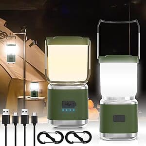 2-Pk 4" Hoxida Rechargeable 336-Lumen LED Portable Camping Lantern w/ 4 Modes $9