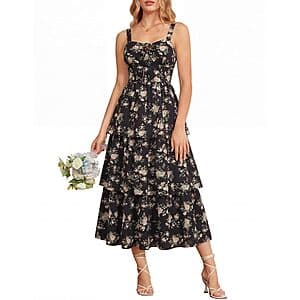 Scarlet Darkness Women's Floral Corset Maxi Dress w/ Tiered Hem (Various) $16