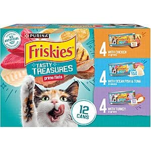 12-pk 5.5-oz Purina Friskies Wet Cat Food Variety Pack (Tasty Treasures Prime Filets) 2 for $12.10 & More w/ S&S