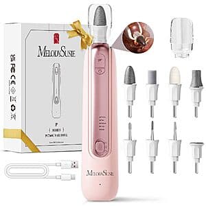 MelodySusie Cordless Nail File for Manicure & Pedicure w/ 8 Bits & LED Light $8