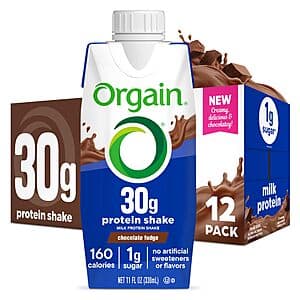 12-Count 11-Oz Orgain 30g Protein Shake (Chocolate Fudge) $16.80 & More w/ Subscribe & Save