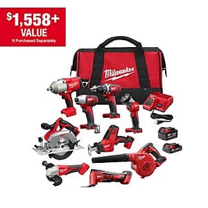 9-Tool Milwaukee M18 18V Cordless Combo Kit w/ 2x Batteries, Charger & Tool Bag $599 + Free Shipping