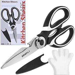 Ebiefly Heavy-Duty Kitchen Shears w/ Serrated Blade + 100-Pc Disposable Gloves $3