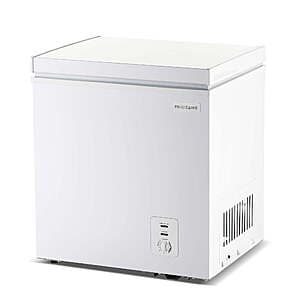 Frigidaire 2.1-cu-ft white compact chest freezer with top-opening lid, designed for garage or basement use.