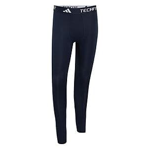 Black adidas TECHFIT compression training long tights for men with elasticated waistband and tapered fit.