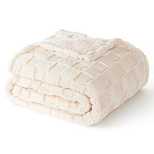 50" x 60"" Exclusivo Mezcla 3D Checkered Fleece Throw Blanket (Ivory) $9