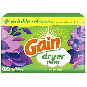 60-Ct Gain Laundry Dryer Sheets (Moonlight Breeze) $0.70 + Free Pickup on $10+ Orders