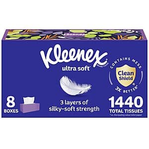 8-Pack 180-Count Kleenex Ultra Soft 3-Ply Facial Tissues $12.30 w/ Subscribe & Save