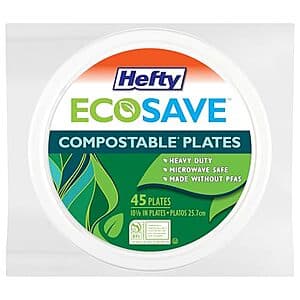 45-Count Hefty ECOSAVE 10-1/8" Compostable Paper Plates $3.90 w/ Subscribe & Save