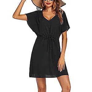 Ekouaer Women's Rayon Short Sleeve V-Neck Swimsuit Cover-Up Dress $8