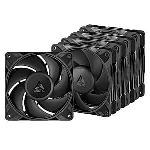 5-pack of ARCTIC P12 Pro LN black 120mm PWM cooling fans with prominent branding and ventilation grilles.