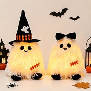 2-Pack Nuvagiki LED Light-Up Halloween Ghost Tabletop Figurines w/ Witch Hat & Bow $6.50