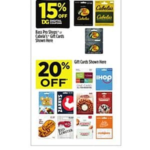 Dollar General In-Store Offer: Select Gift Cards: IHOP, Popeyes & More 20% Off (Valid thru 11/29)