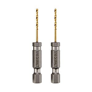 2-Pk DeWALT Impact Ready 1/16" X 2-1/4" Titanium Nitride Drill Bit Hex Shank $5