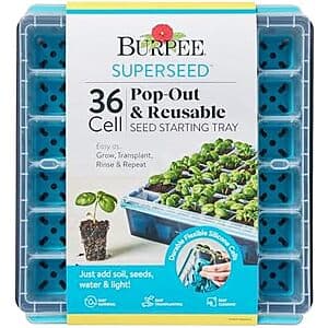 36-cell reusable seed starting tray with pop-out cell design in Burpee branding.